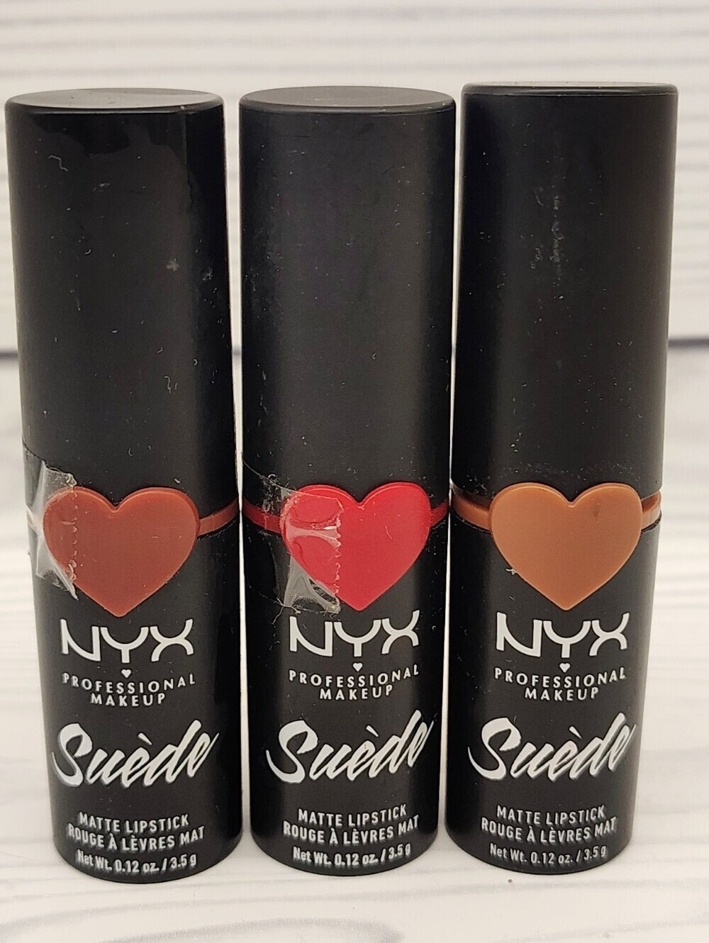 NYX Suede Matte Lipstick Trio - Red, Beige, Dusty Rose Makeup New!